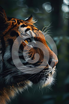 world wildlife day. tiger looking through jungle leaves . ai generated