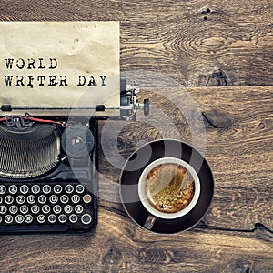 World writer day Antique typewriter black coffee