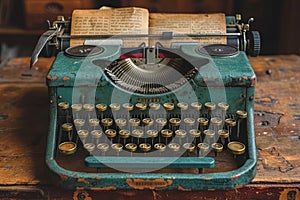 World Writers Day Concept. Old Mechanical Typewriter extreme closeup. Generative AI