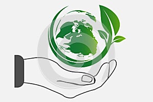The world in your hands ecology concept.Green cities help the world with eco-friendly concept idea.with globe and tree background.