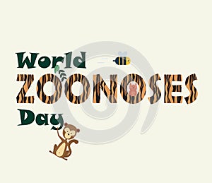 World Zoonoses Day, animals in the jungle with tiger stripes poster, illustration vector