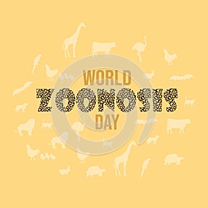 World Zoonoses Day, poster, greeting background, illustration vector