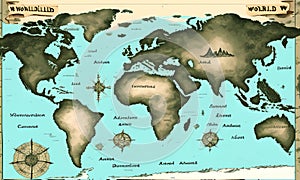 Worldbuilding World Map, Generative AI Illustration photo