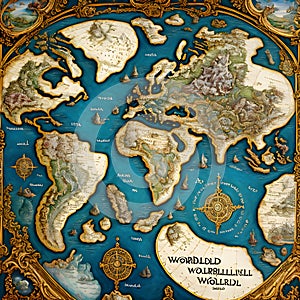 Worldbuilding World Map, Generative AI Illustration photo