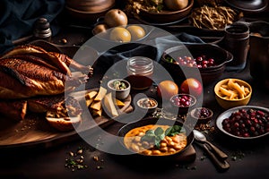 Worldly Feast: Close-Up Food Photography of Meat and Veg Delights on Tabletop