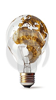 Worldly Illumination: Golden Map on a Light Bulb