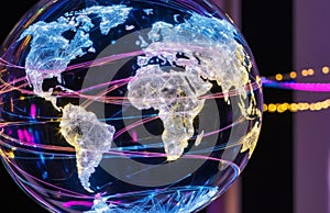 Luminous Fiber-Optic Transparent World Map in Crystal Orb