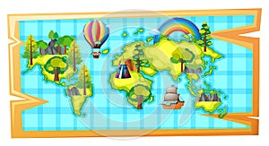 Worldmap with ship and balloon