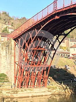 Worlds first iron bridge over the River Severn in Ironbridge, Shropshire, UK