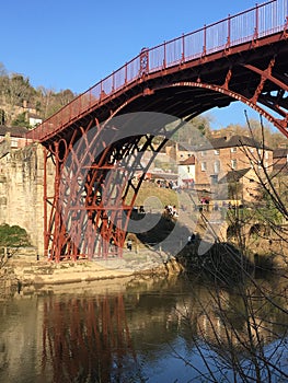 Worlds first iron bridge over the River Severn in Ironbridge, Shropshire, UK