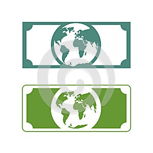 Worlds money. Banknotes with planet Earth. Future of cash with p