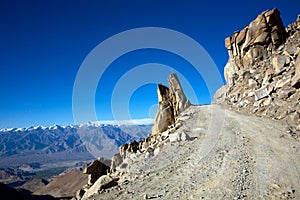 A Worlds's highest motorable road to Khardung-La Pass., Ladakh, Jammu and Kashmir, India photo