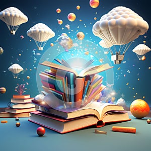 Worlds Unveiled: 3D Illustration of Books Igniting Imagination Ã¢â¬â Generated by AI photo