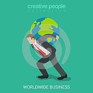 Worldwide business businessman world globe flat isometric vector