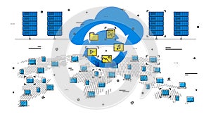 Worldwide cloud system vector illustration