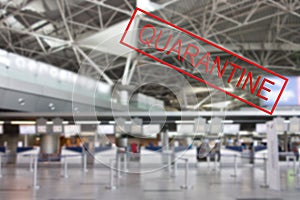 Worldwide coronavirus pandemic. Empty airport, check-in area during quarantine.Flight ban and closed borders for tourists