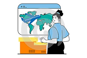 Worldwide delivery concept with people scene in flat web design. Vector illustration