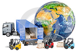 Worldwide delivery, global freight transportation, concept. 3D rendering