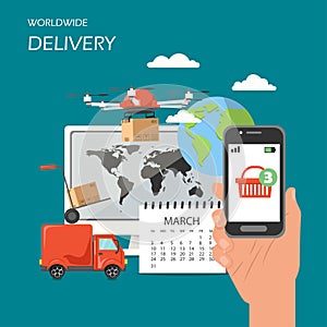 Worldwide delivery vector flat style design illustration