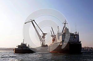 Crane and Cargo Ship, Worldwide Economy Moving Forward