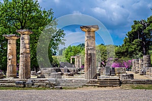 The worldwide famous archaeological site of ancient Olympia in Greece.