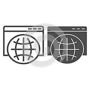 Worldwide globe browser line and solid icon. Internet web page with planet earth. Multimedia vector design concept