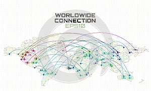 Worldwide internet social communication. Data stream trajectory, cloud computing abstract background. Global network