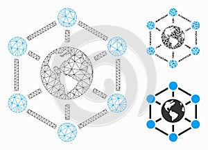 Worldwide Internet Vector Mesh Network Model and Triangle Mosaic Icon