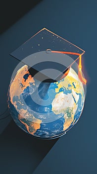 Worldwide language study Graduation cap with Earth globe concept photo