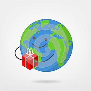 Worldwide shipping - world illustration holding package / gift