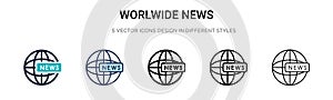 Worlwide news icon in filled, thin line, outline and stroke style. Vector illustration of two colored and black worlwide news photo