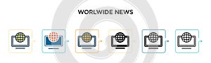 Worlwide news vector icon in 6 different modern styles. Black, two colored worlwide news icons designed in filled, outline, line photo