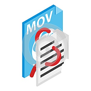 Worm attack icon isometric vector. Virus worm destroying document mov file