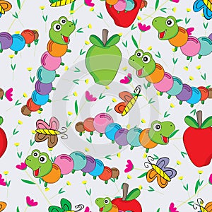 Worm Butterfly Flower Colorful Seamless Pattern