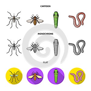 Worm, centipede, wasp, bee, hornet .Insects set collection icons in cartoon,flat,monochrome style vector symbol stock