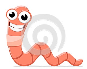 Worm creeps and smiles on a white background. Character photo