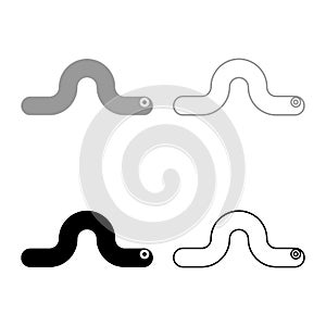 Worm earth earthworm rainworm caterpillar angleworm annelida invertebrate crawling larva set icon grey black color vector