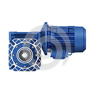 Worm gear motor with electric motor. Vector illustration on white background. 3D