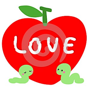 Worm in love with red apple