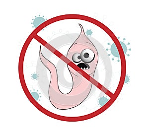 Worm. roundworm. intestinal parasites.Warning sign parasitism , vector illustration. Aminal and human body parasites concept photo