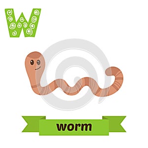 Worm. W letter. Cute children animal alphabet in vector. Funny c