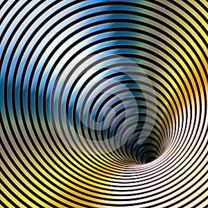 Wormhole Optical Illusion, Geometric gold metallic abstract Hypnotic Worm Hole Tunnel, Abstract Twisted Vector Illusion 3D Golden