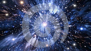 a wormhole swirling tunnel through space in the universe photo