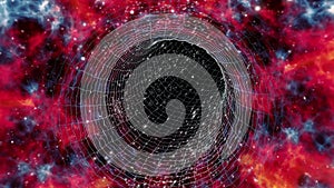 Wormhole travel looped in red-shifted colors
