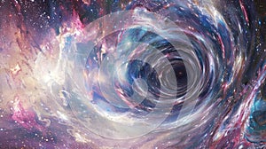 Wormhole tunnel in space illustrates the concept of relativity, bending time and space. Ai Generated