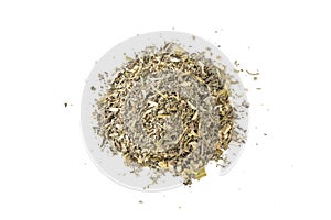 Wormwood herb or in latin Absinthii herba herb heap of isolated on white background. medicinal healing herbs.