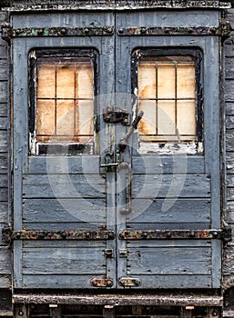 Worn abandoned railway carriage door