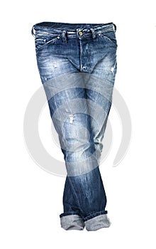 Worn blue jeans isolated