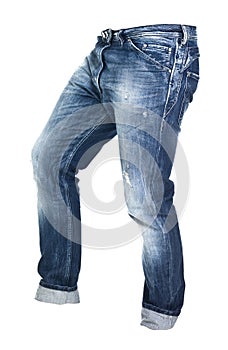 Worn blue jeans isolated