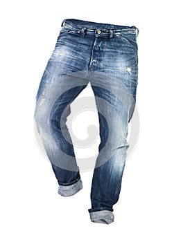 Worn blue jeans isolated
